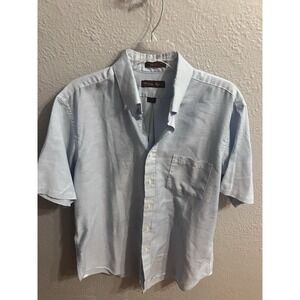 Vintage Etienne Aigner Size 16.5 Blue Half Sleeve Collared‎ Shirt Button Up